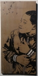 Chris Stain â€œNorth Phillyâ€�, 2014 handcut rubylith stencil/ screenprint/spraypaint found wood 53cm x 27 cm
