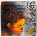 Strike of fire, 2012, Snik, Stencil on wood SOLD Little Girl